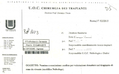 Dieci anni dalla nomina nella commissione per la valutazione del donatore nel trapianto di rene da vivente al Policlinico Tor Vergata